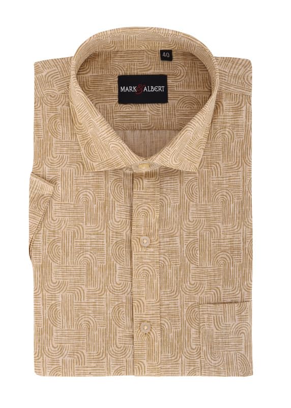Image of Mark & Albert Men's Half Sleeve Cotton Linen Shirt Blue