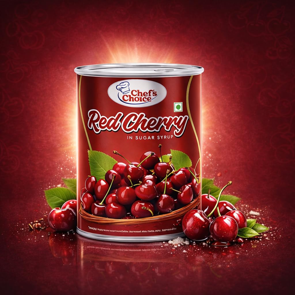 Chefs Choice red cherry in sugar syrup 850g premium sweet glace fruit ready to use for cake decoration ice cream desserts vegetarian tin pack rich color taste enhances baking treats now 4
