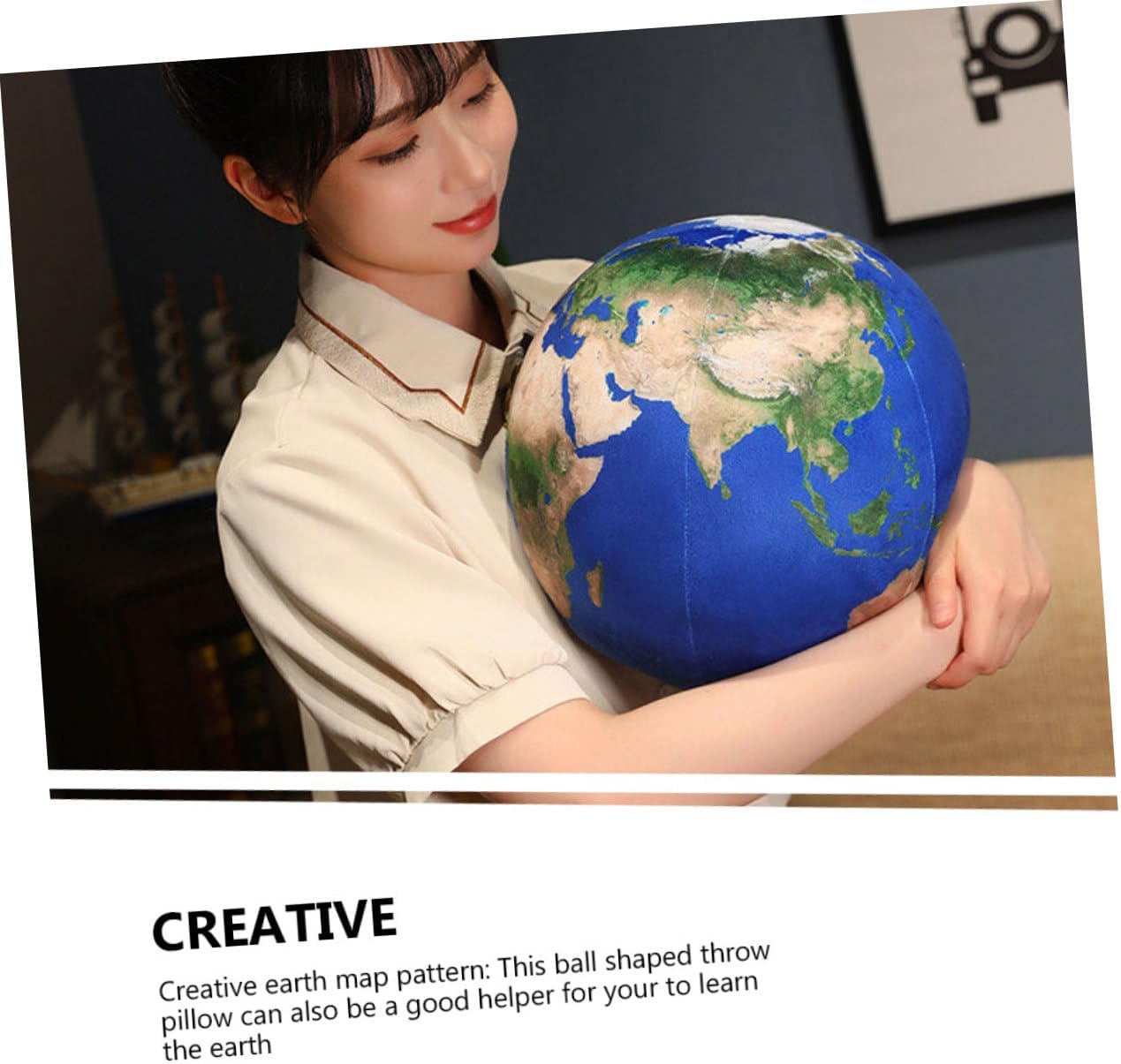 Garneck Plush Ball Pillow Soft Furry Sphere Cushion with Creative Earth Map Pattern Comfortable Stuffed Throw Pillow for Sofa Couch Decor and Educational Use Light Blue
