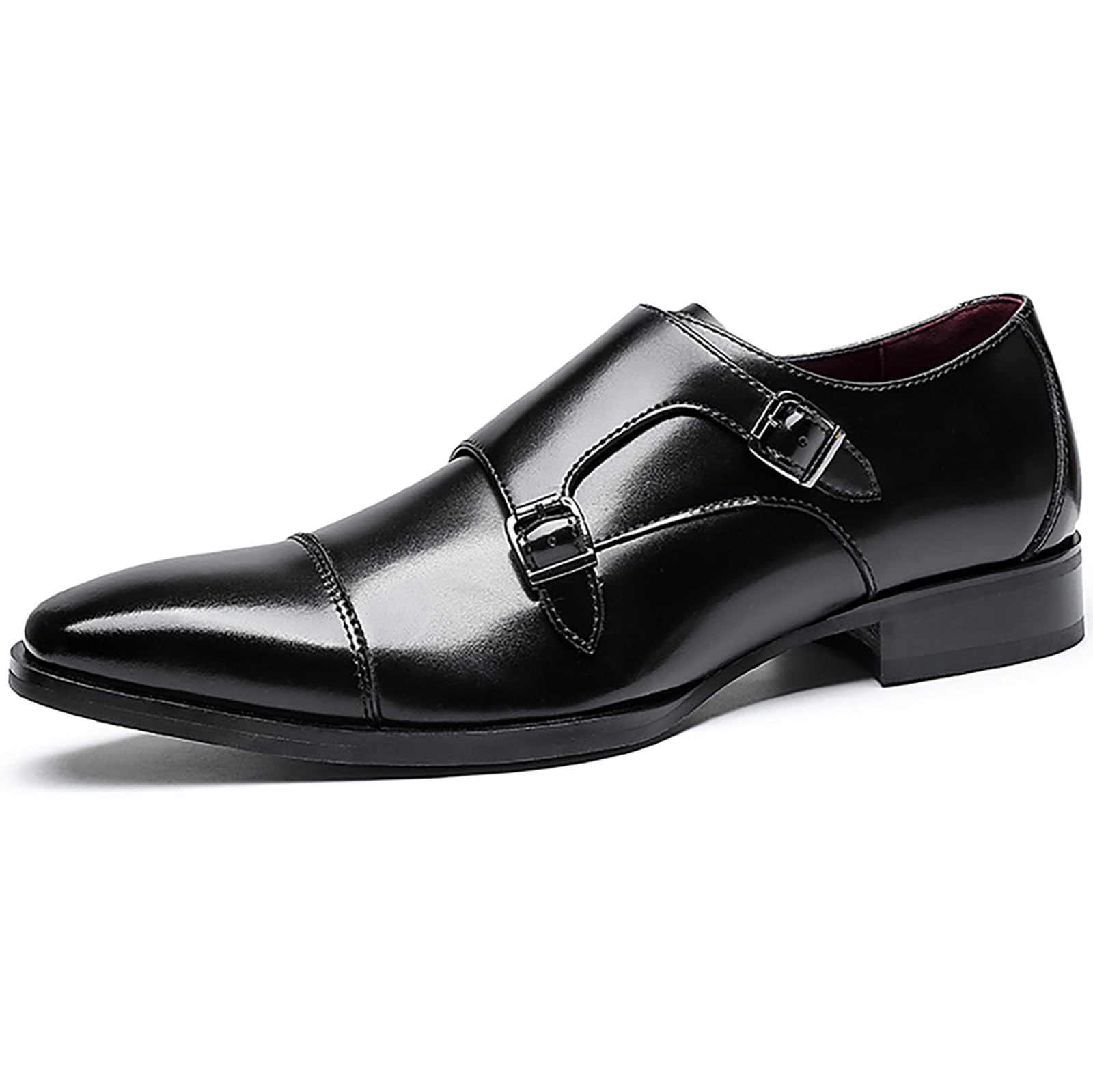 Homme Classique en Cuir véritable Poli, Chaussure de Moine Simple avec Boucle, à Enfiler sur des Mocassins intelligents pour Le Travail,Black-43