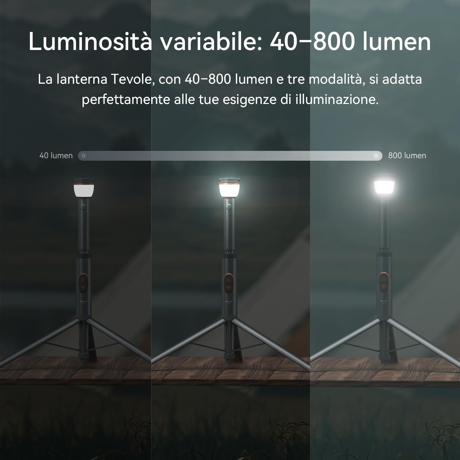 Lampada Campeggio LED Ricaricabile 800 Lumen Altezza Regolabile, Telecomando, Base Magnetica, IP65 Impermeabile, Luce da Esterno Telescopica per Escursioni, Emergenze, Outdoor