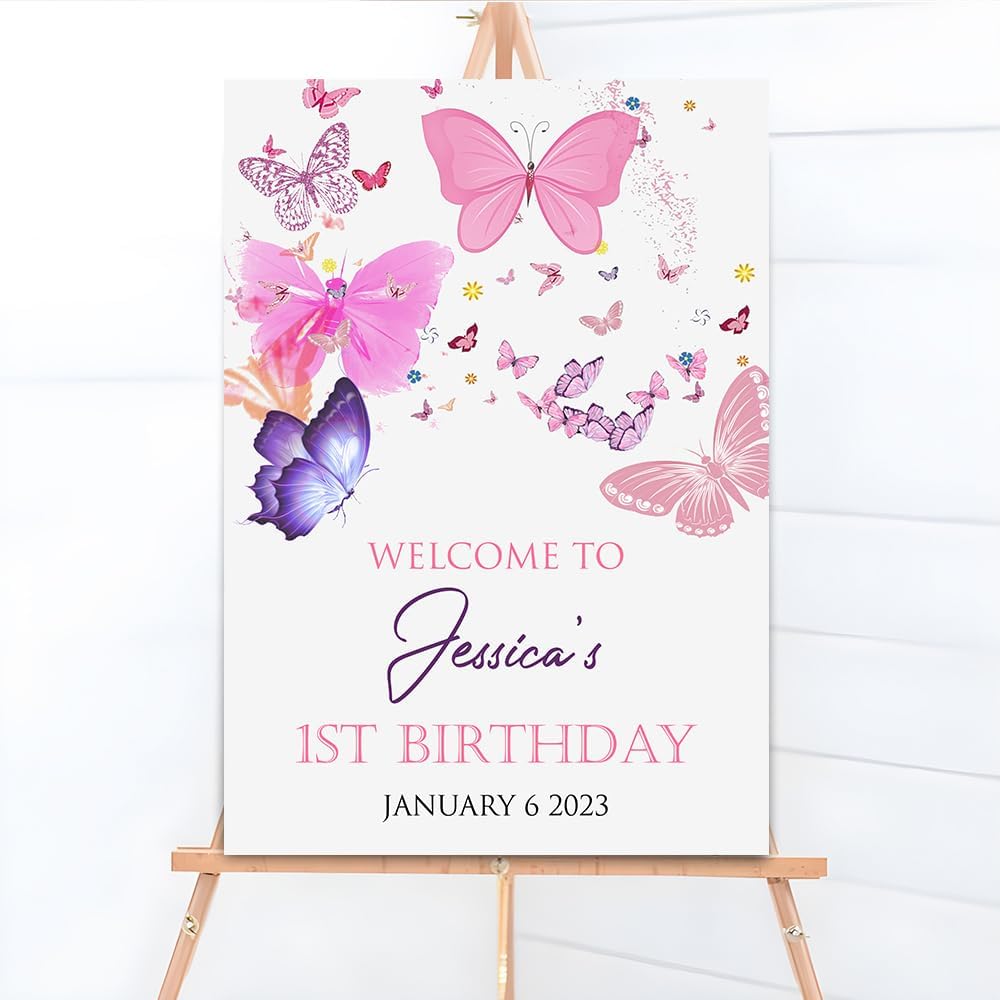 Personalized First Birthday Sign - Garden Party Welcome, Fairy Decorations for 1st Birthday Party