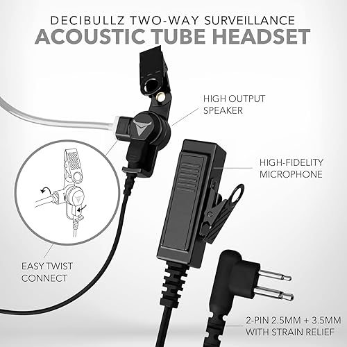 Miniatura 3 de Decibullz Auriculares de tubo acústico de vigilancia bidireccional  Cable de bobina transparente y juego de audio para radios bidireccionales,