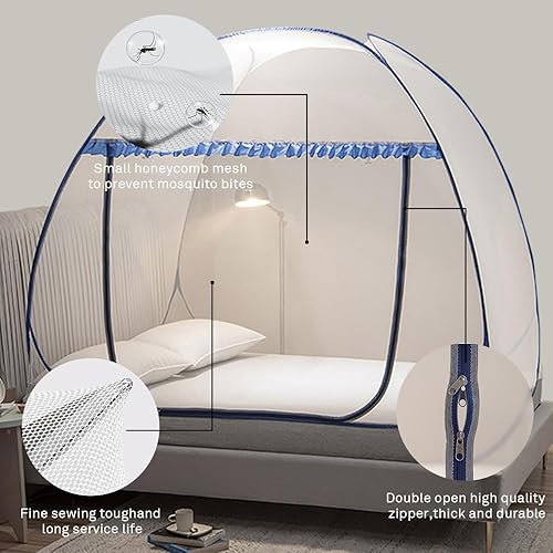 Miniatura 3 de Mengersi Tienda de campaña desplegable de mosquitera para cama, toldo de cama con parte inferior de red, tienda de campaña de mosquitera, cama,