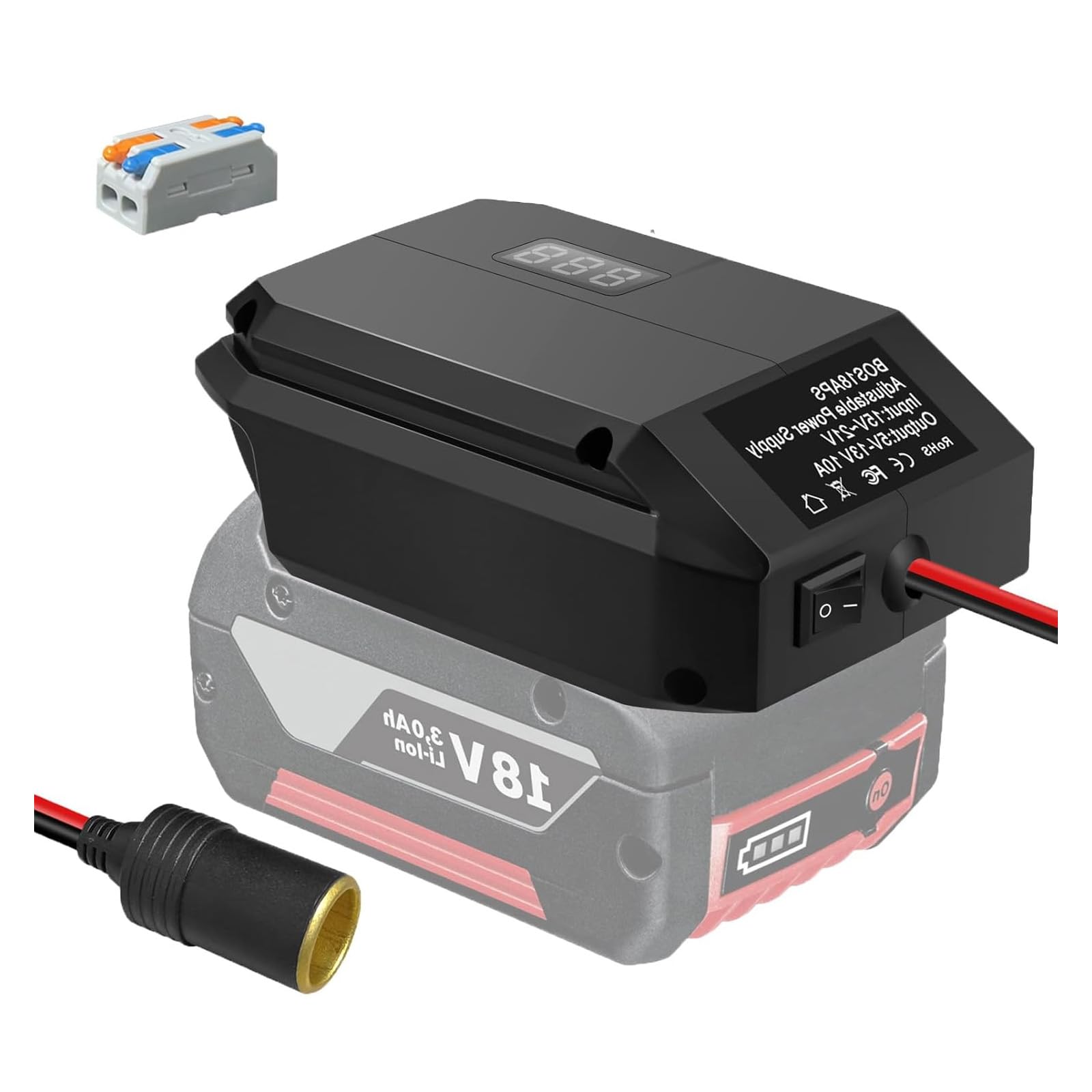 Convertitore step down da 18 V a 12 V per batteria Bosch GBA 18 V, adattatore di alimentazione della batteria DC, adattatore per accendisigari, perfetto per l'aggiornamento di utensili elettrici,