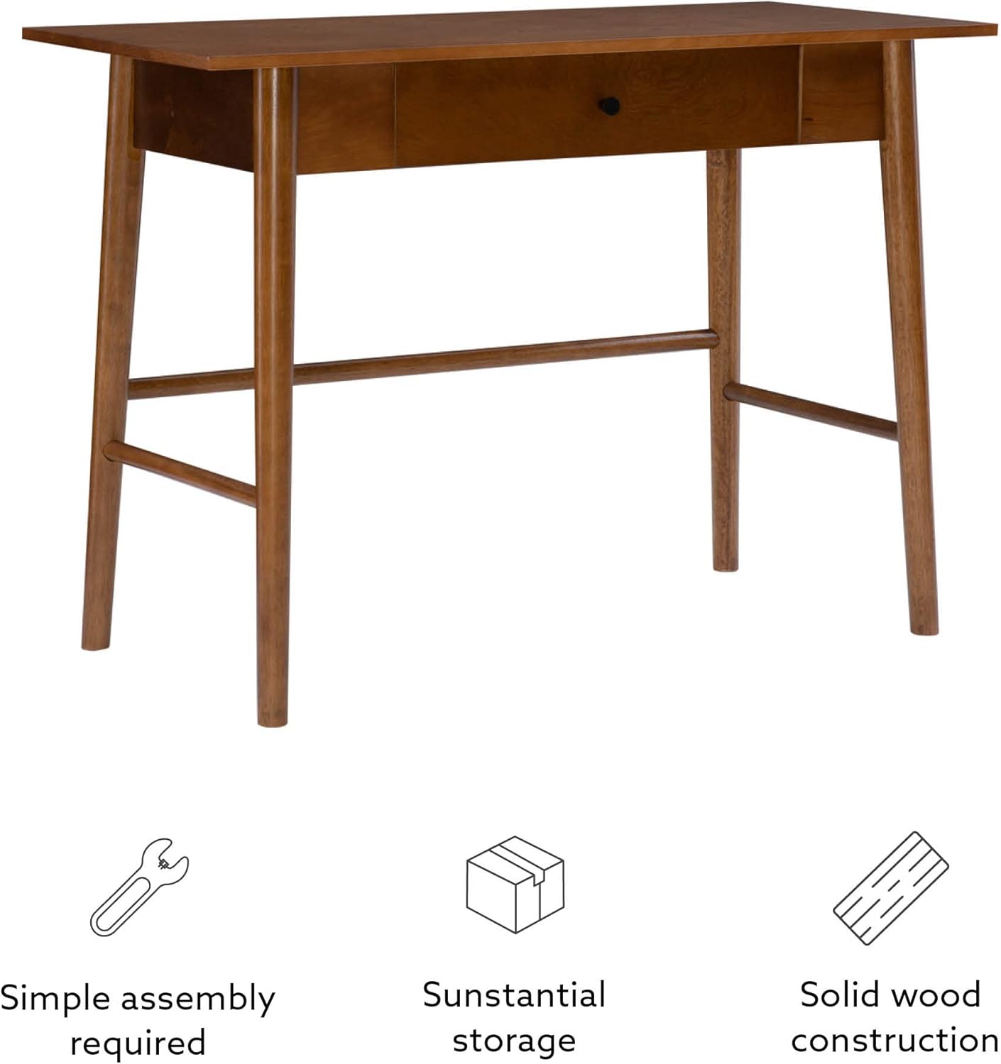 Mid-Century Walnut Writing Desk with Black Drawer Knob