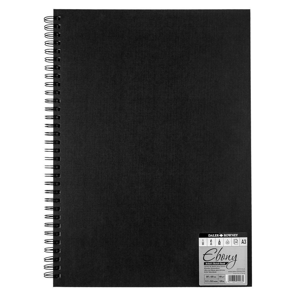 Daler-Rowney : Ebony : Spiral : Portrait : 160gsm : 54 Sheets : A3