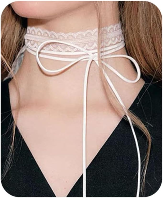 Bravace Lace Bow Choker Necklace for Women Long Wrap Tie Layered Ballet Lace Collar Elegant Black Lolita Gothic Party Neck Jewelry Romantic Adjustable Velvet Ribbon Trendy Accessory Gift