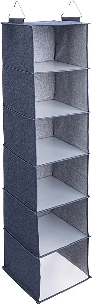 Household Essentials Hanging Cotton Blend Closet Organizer with 6 Storage Shelves, Denim