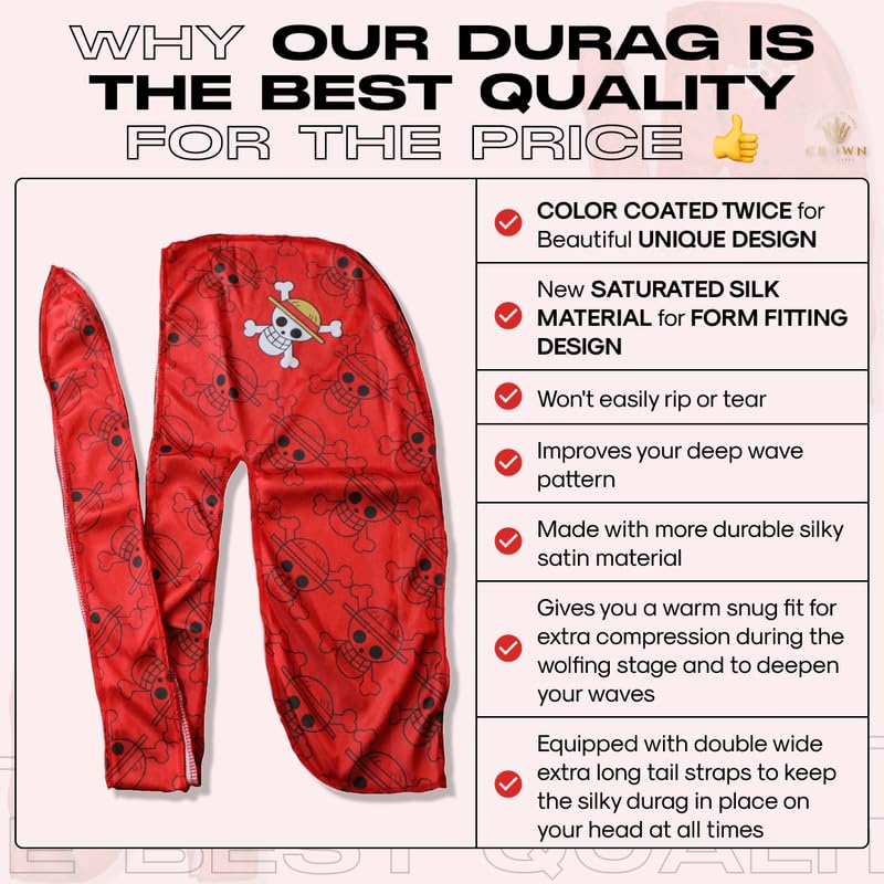 2pcs Set Anime Durag and 360 Pomade - Strong Hold Hair Gel Wave Cream, Satin Silk Durag Builder, 360 Wave Kit Water Based Pomade for Men (Red Skull B)