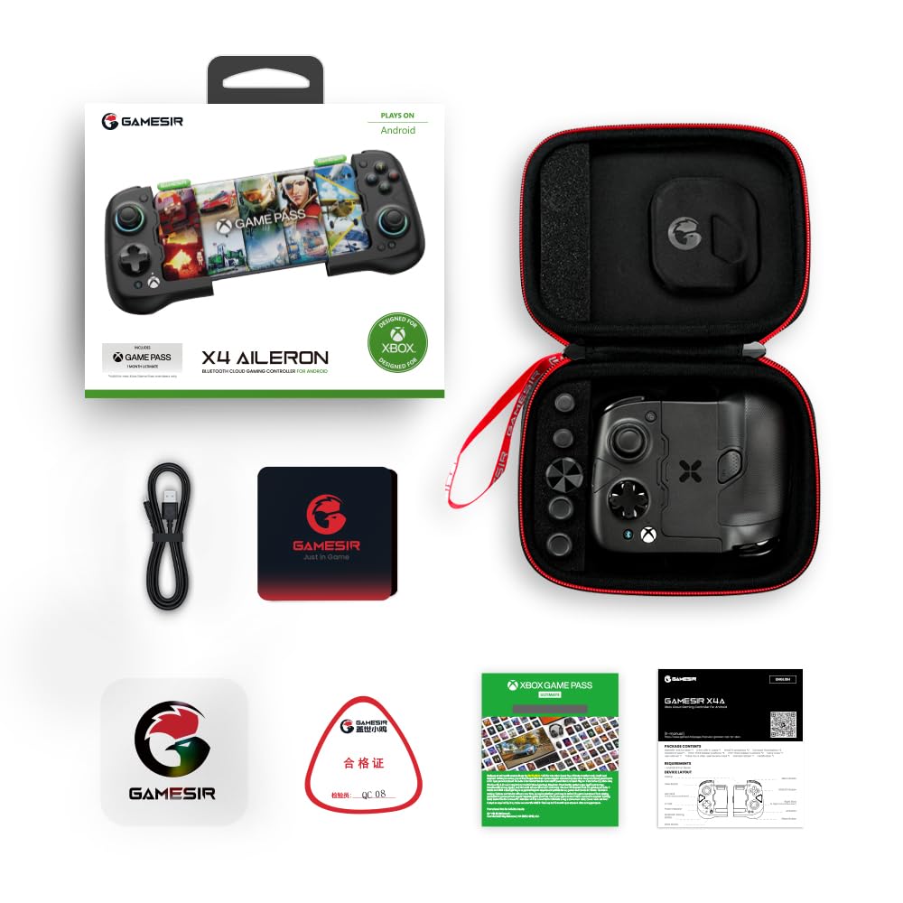 GameSir X4 Aileron Bluetooth Mobile Gaming Controller for Android with Hall Effect Joysticks - Split Design with Carrying Case - Play Diablo Immortal, Minecraft, Fortnite, Dead Trigger 2 & More