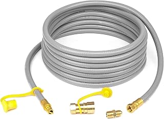 GFTIME 3/8 inch ID Natural Gas Grill Hose with Quick Connect/Disconnect, 3/8 inch 24 Feet Female Pipe Thread x 3/8 inch Male Flare Kit for Grill Fire Pit Outdoor NG/Propane Low Pressure Appliance