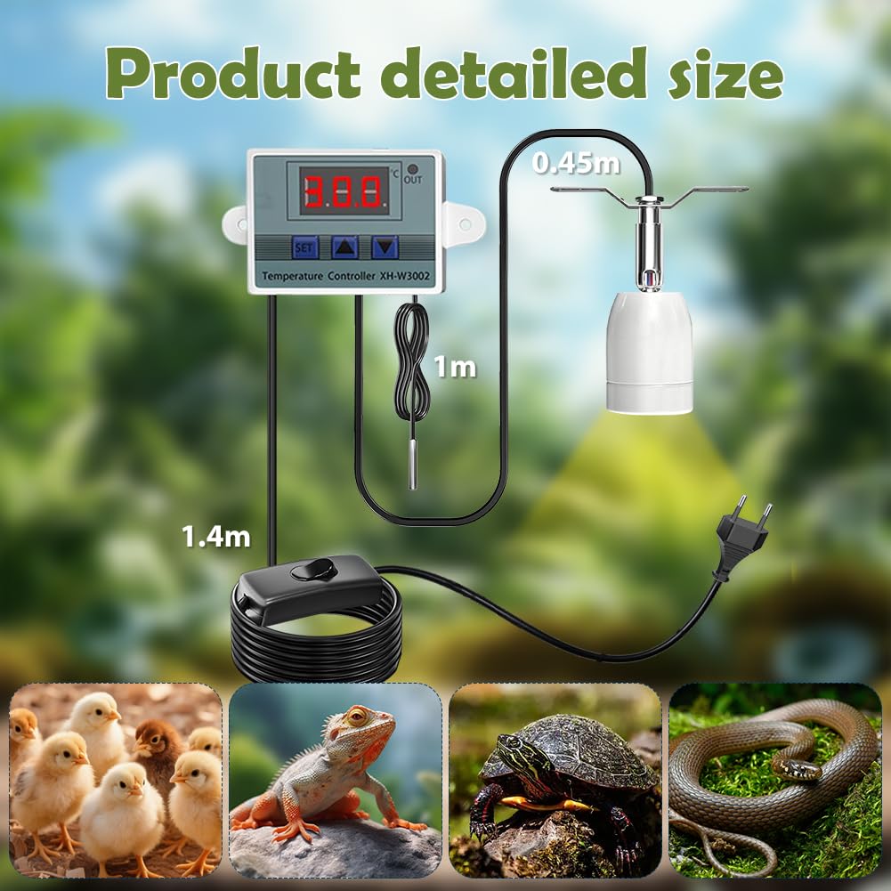Lampada per Tartarughe di Terra, Terrario, Controllo Intelligente Della Temperatura, per E27, per Tartarughe, per Esterni, Serpenti, Lucertole, Tartarughe con Interruttore on/off (B)