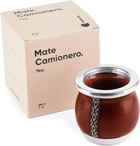 thebmate Taza de yerba mate prémium (calabaza mate)  Taza de té de cerámica hecha a mano  Cuero marrón envuelto hecho a mano en Uruguay  Mate Tiny