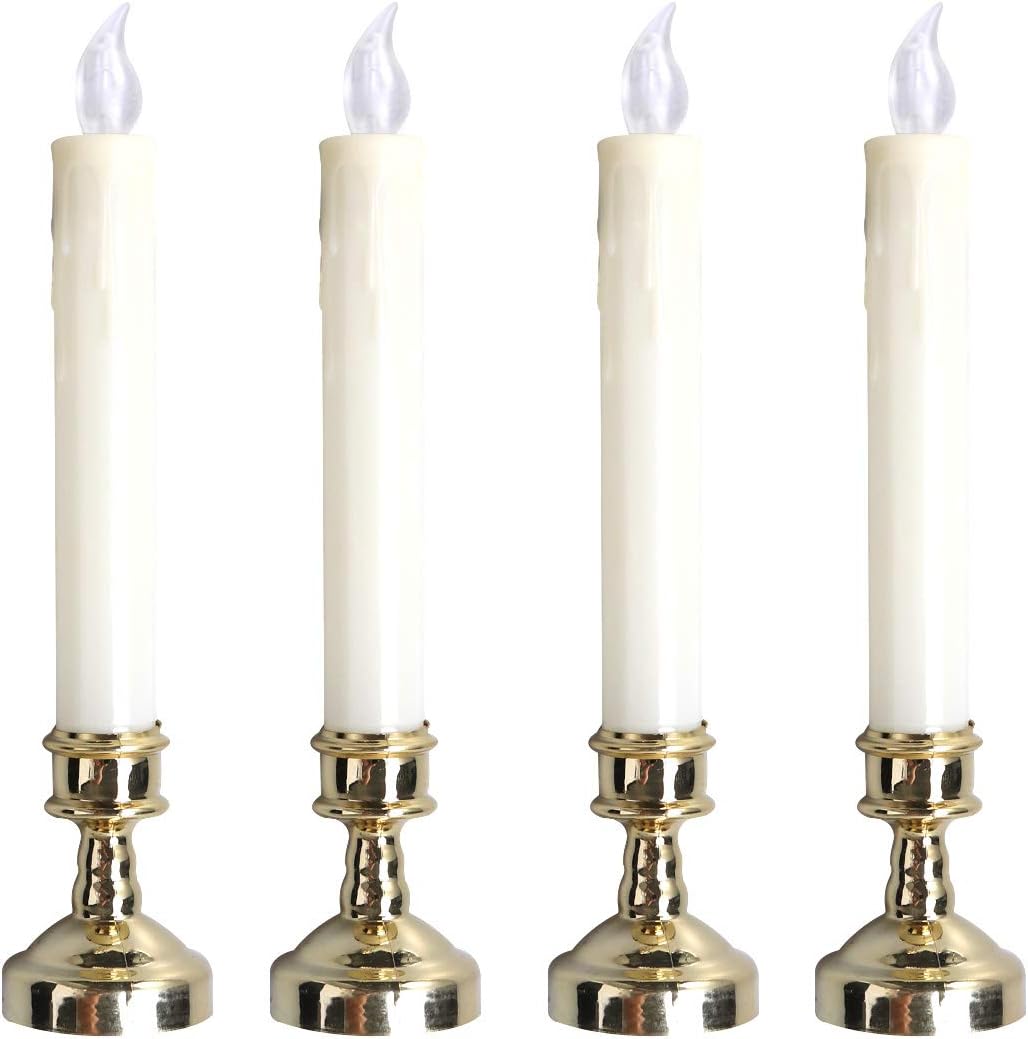 4pcs Simulation Candles Flameless Wedding Supplies Multifuction Candle Lamp LED Candle Light Valentine Day Decoration(Gold Base Yellow Lamp)