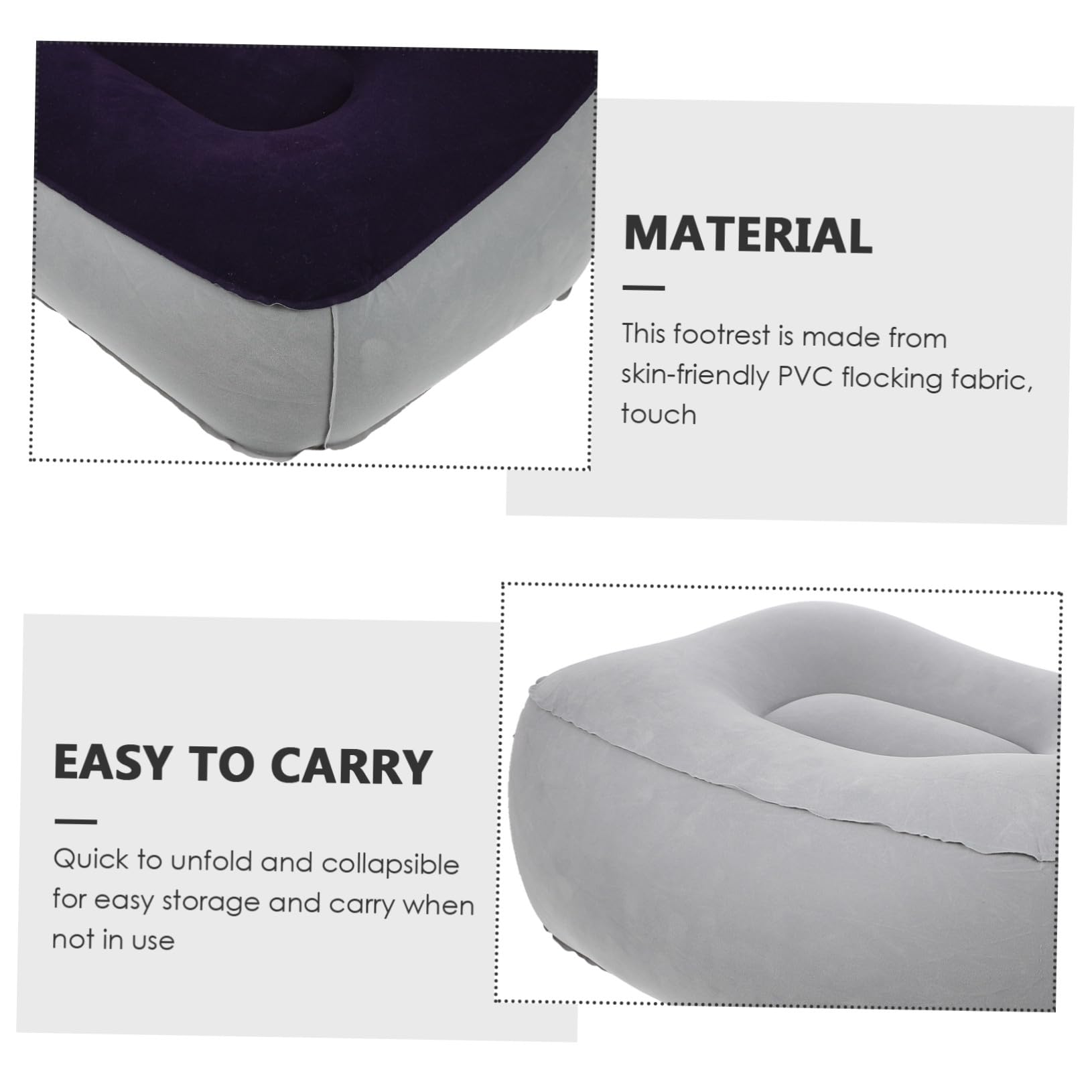 Reposapiés Inflable 2 Piezas para Viaje en Coche, Oficina y Exterior | Tejido Flocado de PVC Hipoalergénico, Soporte Ergonómico, Llenado Rápido, Eleva Piernas y Descanso Cómodo