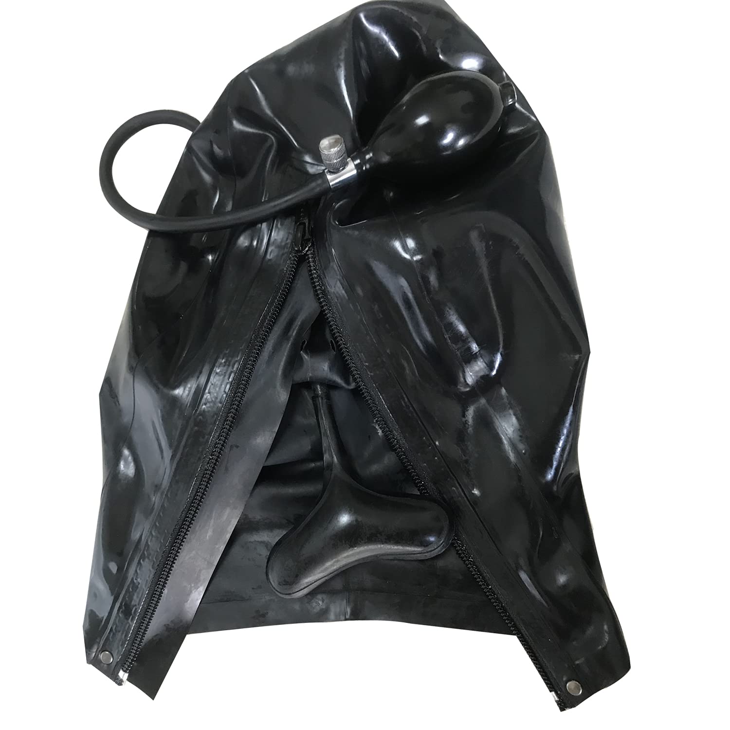 MFMYEE Masque en latex bondage, bâillon gonflable amovible et entièrement fermé, masque pour jeux de rôle SM, coiffe pour soirée d'Halloween. (M)