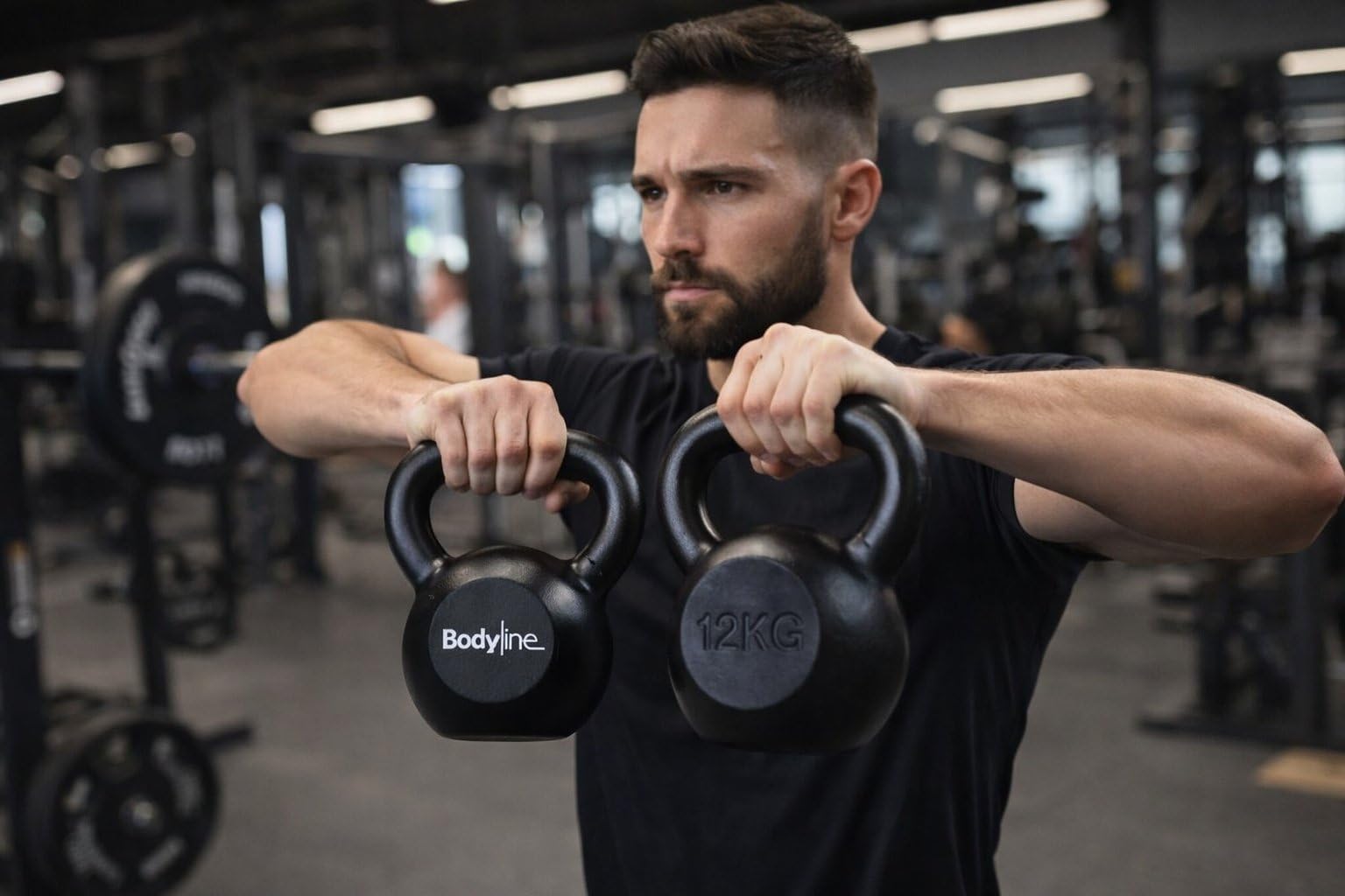 Bodyline Hantle kulowe z żeliwa, 12 kg, profesjonalne rosyjskie hantle do treningu funkcjonalnego, studia fitness i domowego fitnessu z ergonomicznym uchwytem