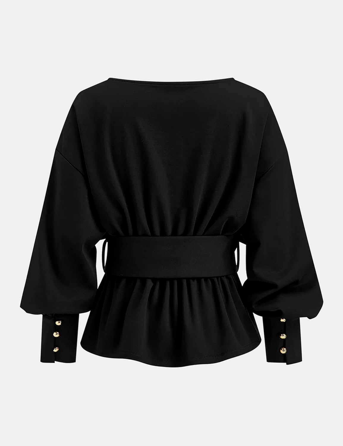 MISSACTIVER Long Sleeve Peplum Tops for Women Boat Neck Ruffle Cropped Sweatshirt with Belt Fall Dressy Pullover Shirts - Image 3