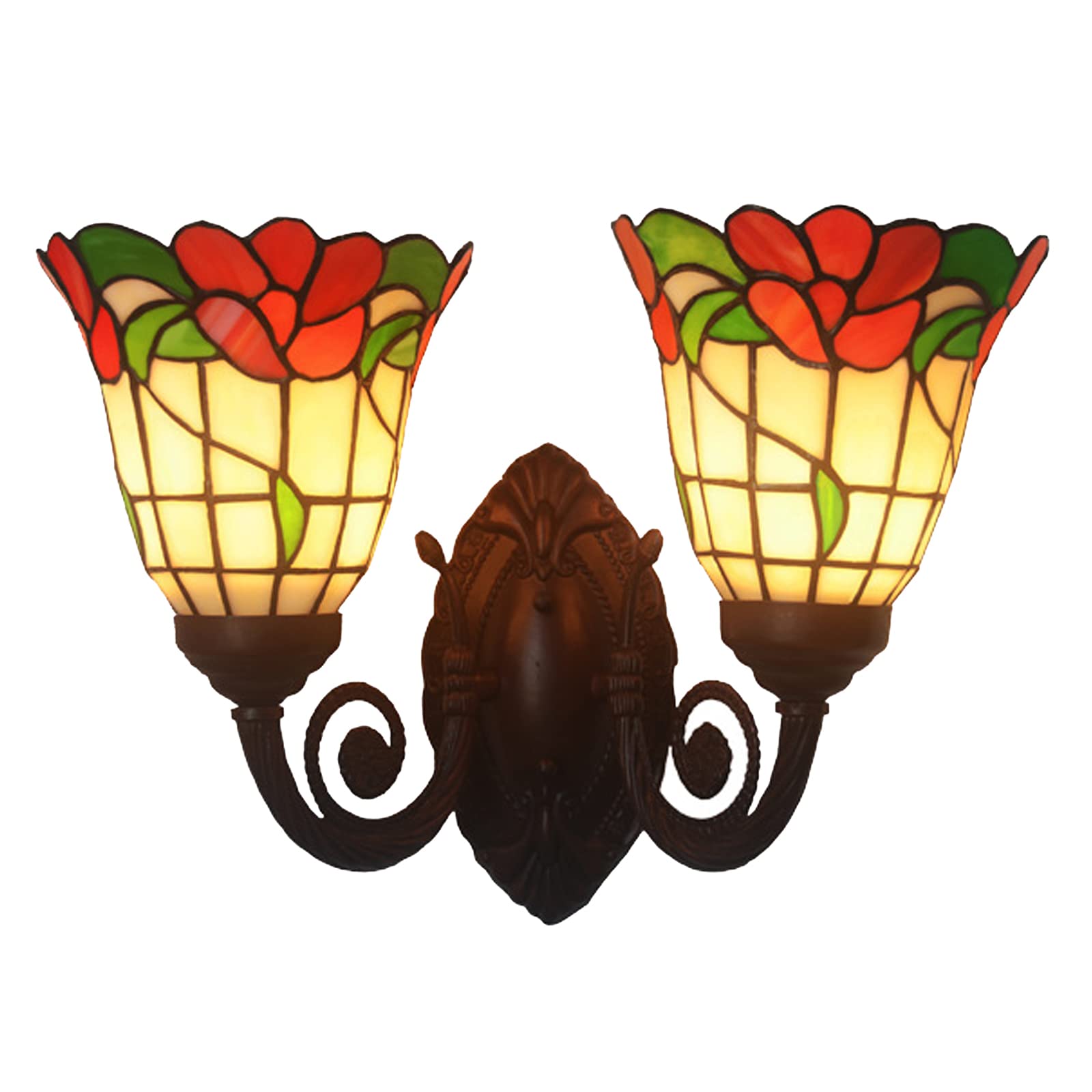 SXSCARKX Vintage Double Head Wall Light Tiffany Style Lamp Flower Design Stained Glass Lampshade for Corridor Hallway Bedroom Living Room Needed