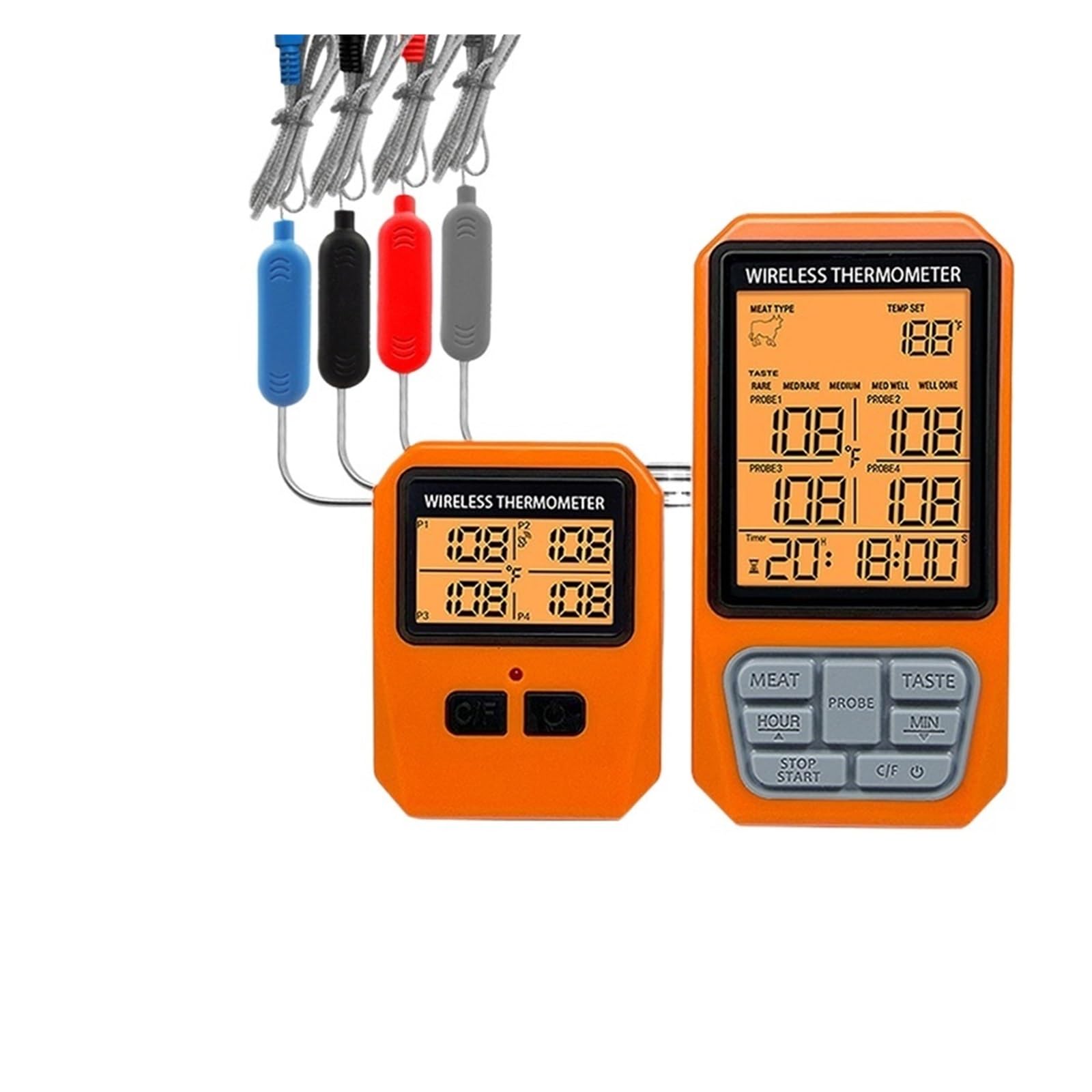 Termometro Infrarossi, Termometro Per Griglia Wireless Retroilluminato Con 4 Sonde Per Carne, Timer Da Cucina Digitale,per Forno Pizza Cucina
