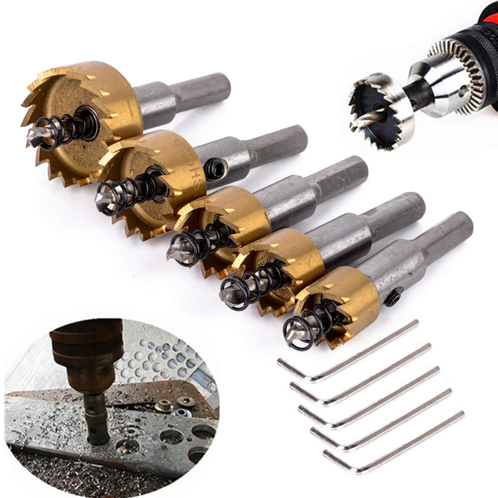 Juego de 5 brocas de carburo HSS para sierra de agujero, herramienta de madera de metal de acero inoxidable de 16-30 mm para instalar cerraduras, como se muestra