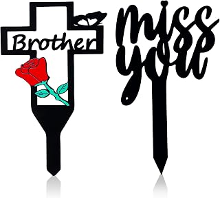 Jspupifip 2 Pcs Metal Cemetery Crosses, Grave Markers with 'Miss You' Plaque for Brother's Grave Decoration
