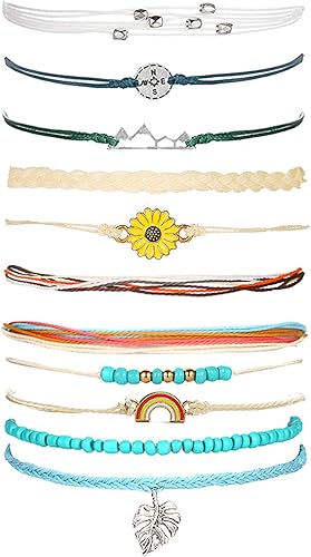 Brazaletes impermeables de cuerda, para verano, con ola, brazalete para amistad, hecho a mano, para niña