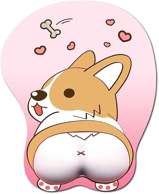 3D Mouse Pad with Wrist Rest,Ergonomic Soft Silicon Gel Gaming Mousepad,Cute Corgi Dog Anime Mouse Mat for PC Laptops (Pink)