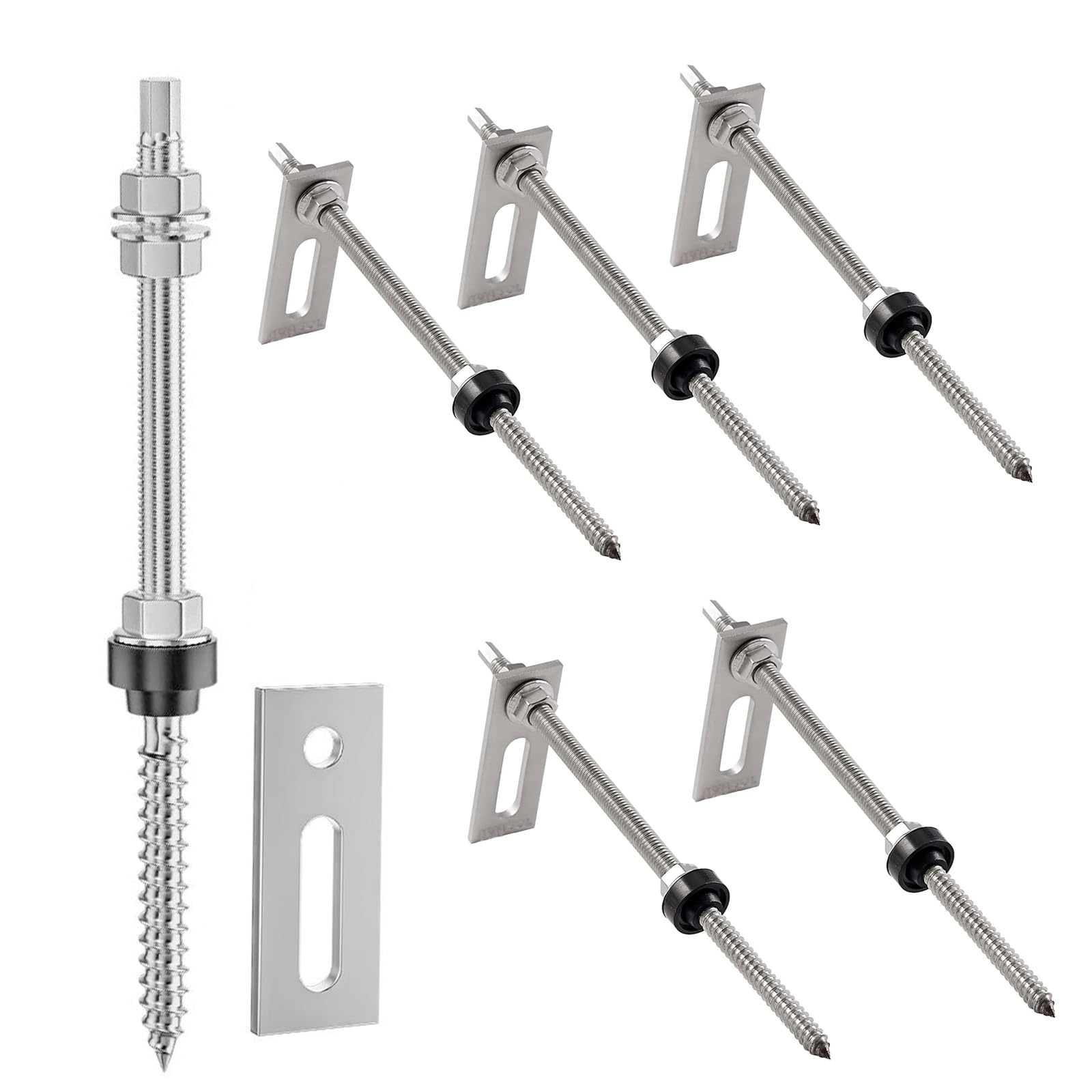 Vite Doppio Filetto M10x200mm, Bullone Sospensione Acciaio Inossidabile con Guarnizione, Barra Filettata Regolabili Altezza & Pre-Assemblati, Bulloni per Fissaggio Pannello Solare Fotovoltaico