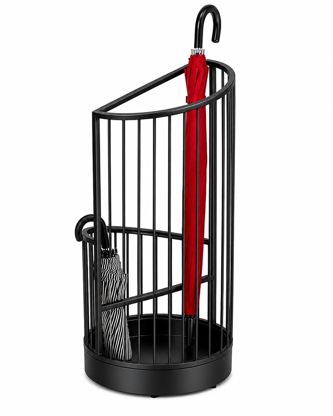 Modern Gold Metal Umbrella Stand with Removable Water Drip Tray, Half Moon Wire Umbrella Holder for Entryway, Hallway, Office, Balcony & Home Decor Black-image-24