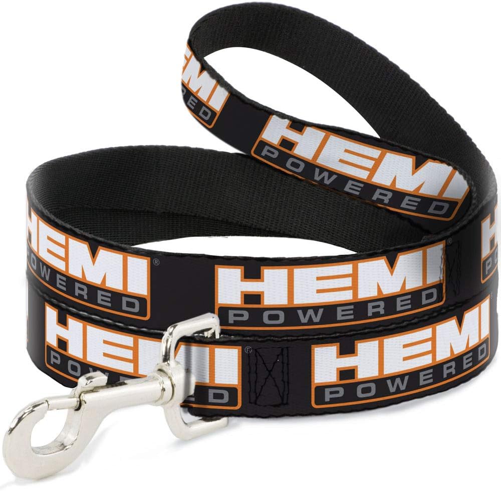 Dog Leash Hemi Powered Logo Repeat Black Orange White Gray 6 Feet Long 1.5 Inch Wide