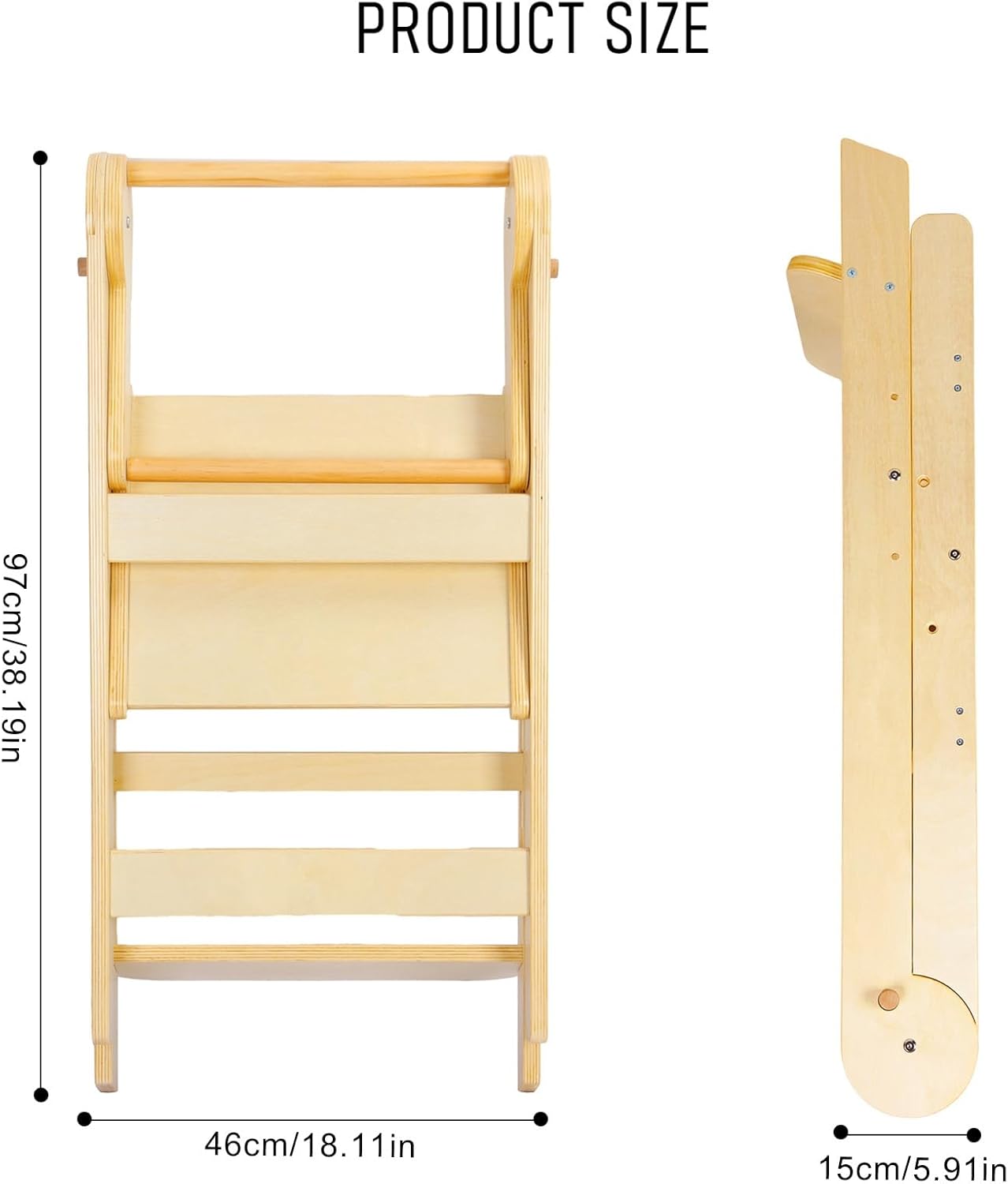 Foldable Toddler Kitchen Tower, Kids Learning Standing Tower Collapsible Toddler Montessori Kitchen Stools Beige