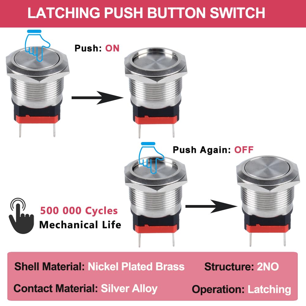 Snapklik.com : DMWD 22mm Heavy Duty Latching Metal Push Button Switch ...