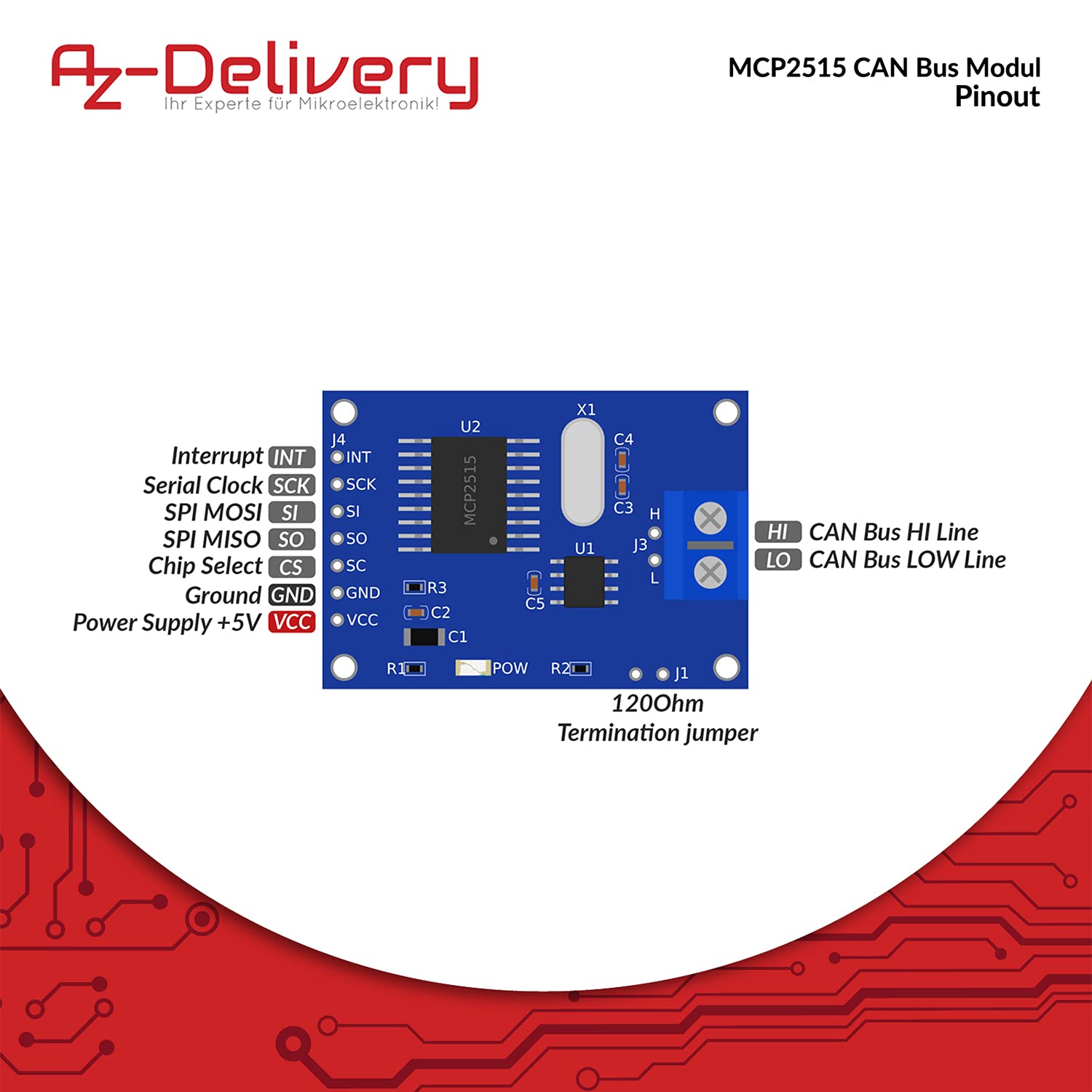 AZDelivery Modulo MCP2515 CAN Bus Shield SPI compatibile con Arduino incluso un E-Book!