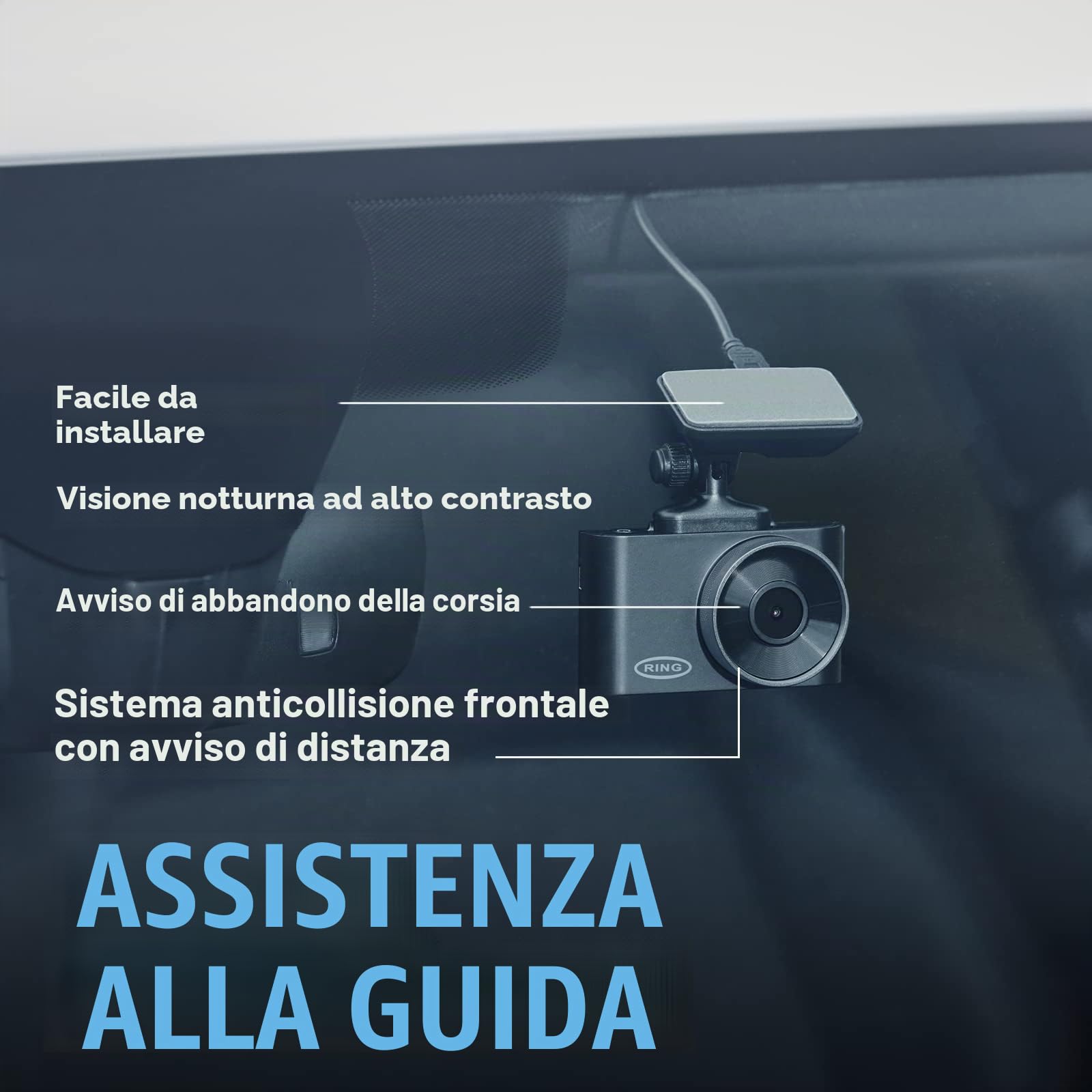 Ring Automotive RSDC3000 Smart Dash Cam con GPS WiFi Full HD 1296p 30fps 2.0" Screen G-Sensor Ring Connect App fotocamera anteriore auto dashcam compatibile posteriore, nero