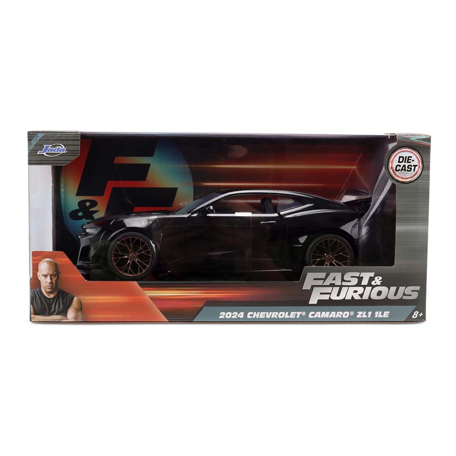 Jada Toys Fast and Furious Modellino Auto Chevrolet Camaro ZL1 1LE 2024 (19 cm) - Veicolo giocattolo in metallo con parti di apertura per fan e collezionisti a partire da 8 anni, nero