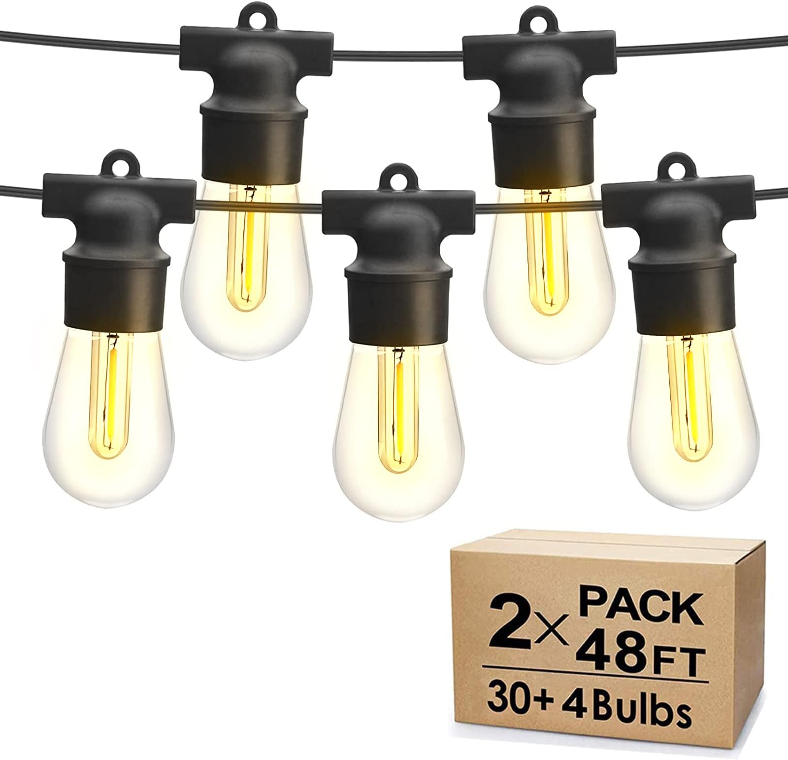 ZITRADES 2 Pack 2x48FT Outdoor String Lights, LED Waterproof Patio String Lights, Commercial Hanging Lights, S14 String Lights with 4 Spare 2700K Bulbs, Outdoor Decorative for Patio and Garden