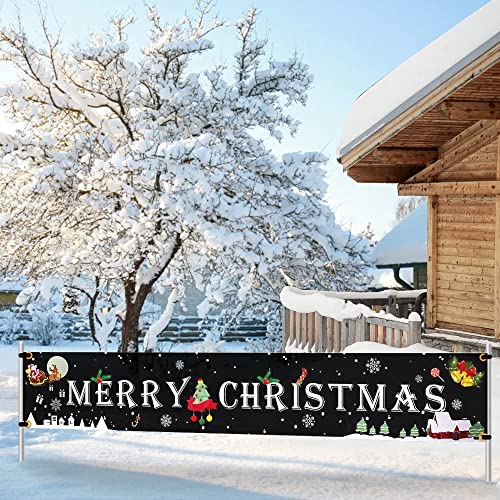 O-heart Large Christmas Banner, Black Merry Christmas Sign Porch Banner Outdoor Indoor Hanging Christmas Decoration, Vintage Deocr for Yard Wall Party Home Xmas Ornaments Holiday Party Decor Supplies