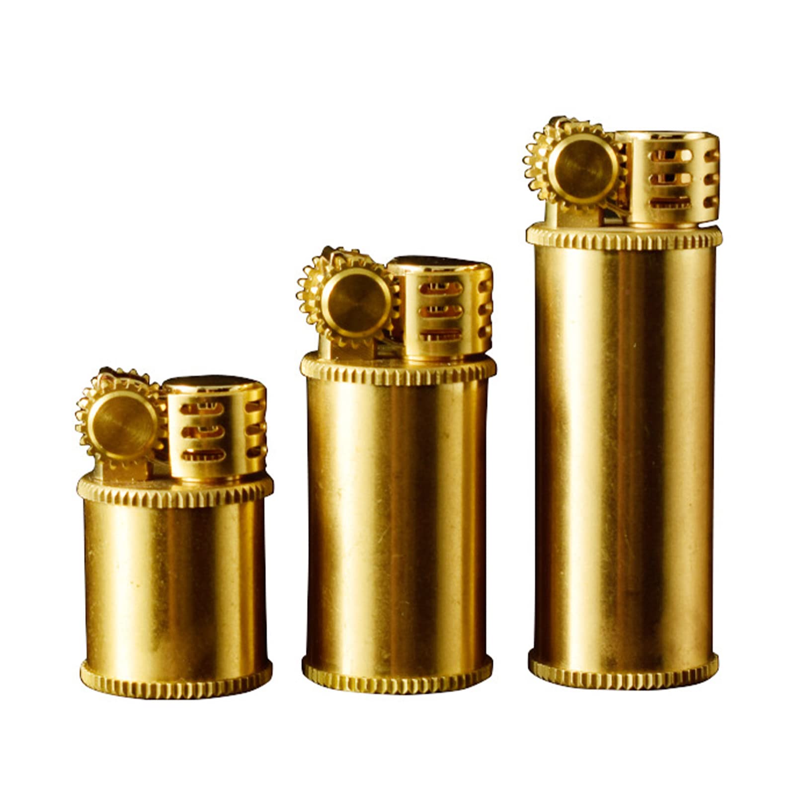 Compact Vintage Kérosène Briquet Huile Rechargeable en Laiton Meule Briquet, Cylindre en Cuivre Pur Cadeau de Fumer pour Hommes (Vendu sans Essence)