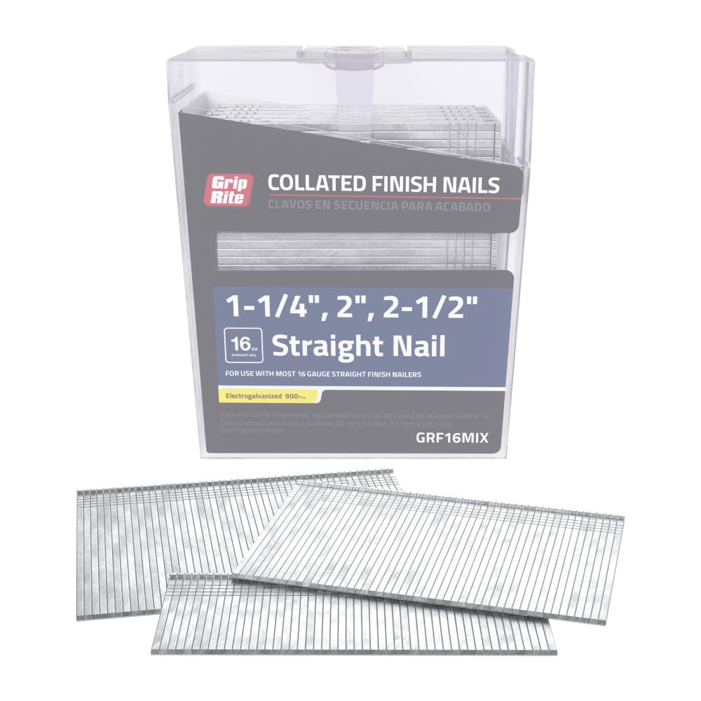 Grip Rite Prime Guard GRF16MIX 16 Gauge Mix Pack Electrogalvanized Straight Collated Finish Nails, 2'/2-1/2"/1-1/4"