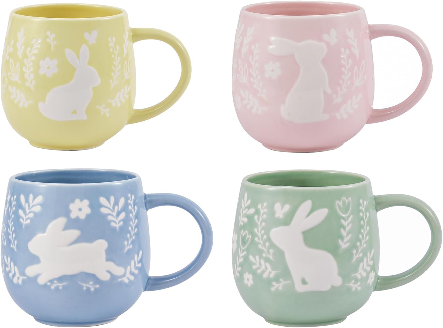 Bico Pastel Color Bunny Stoneware Mugs Set, Microwave & Dishwasher Safe, for Easter, Spring