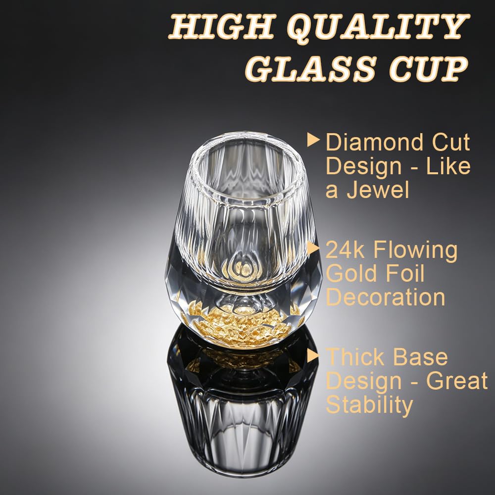 8 Pièces 15ml Verres à Shot en Diamant avec d’Or 24K pour Liqueurs