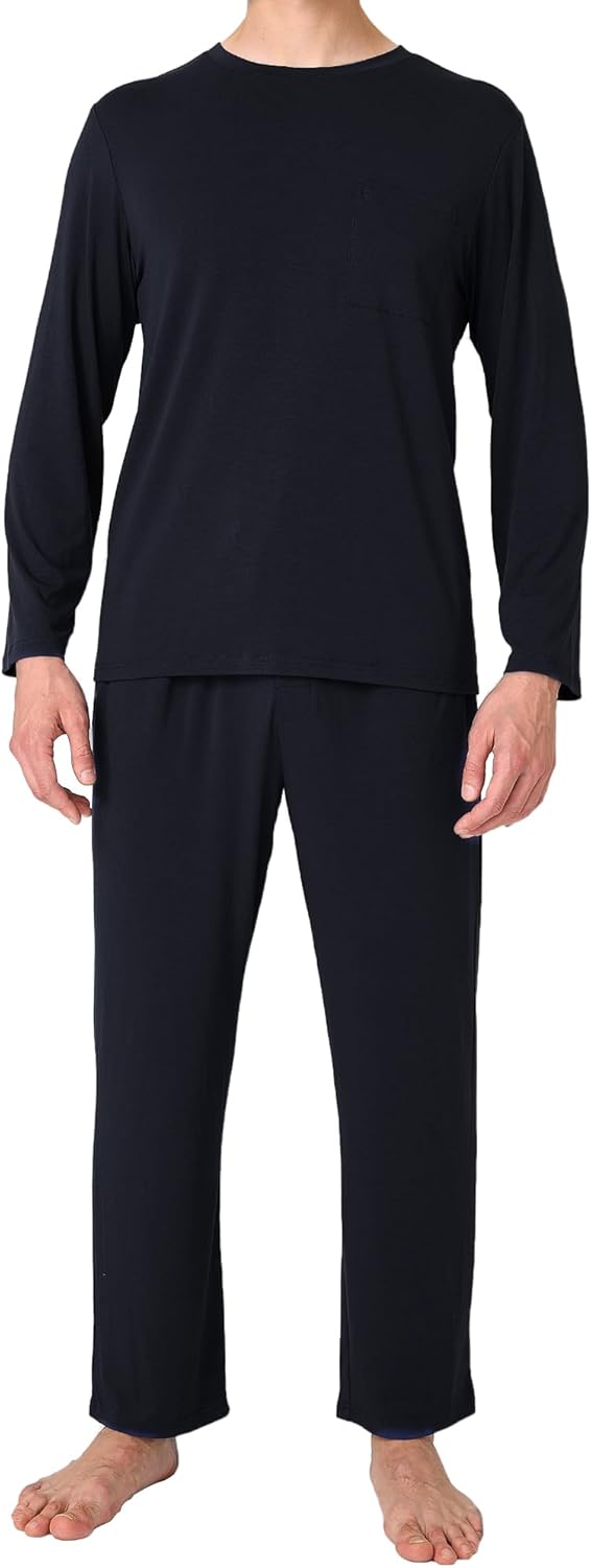 BAMBOO COOL Mens Pajama Set Bamboo Viscose Soft Pijamas Sets for Men Long Sleeve Full Length Pants Pjs Sleepwear with Pockets - Image 2