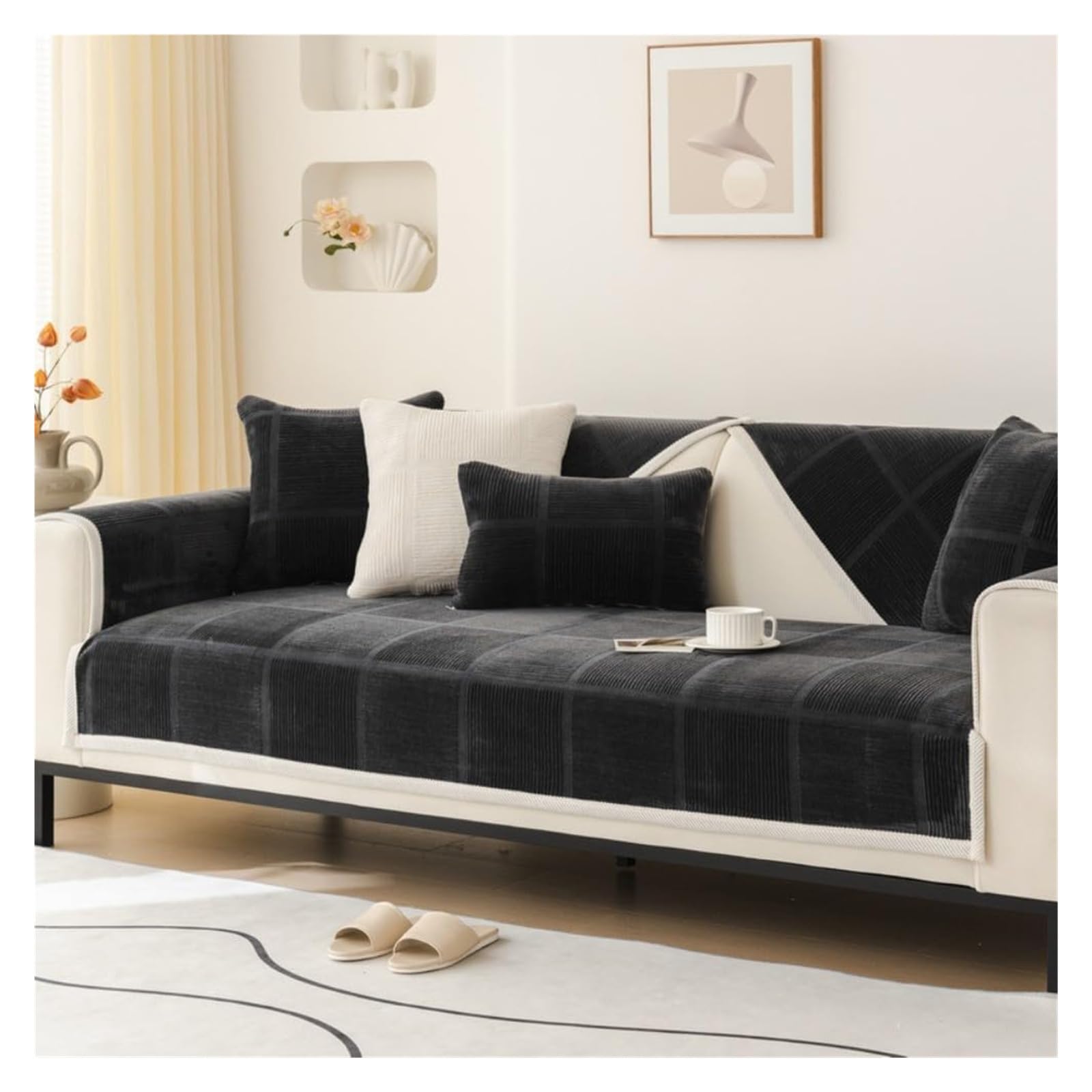 Housse pour canapé en L extensible de 110 x 180 cm : protection lavable de décoration intérieur