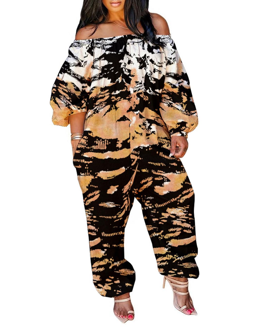 HBQWomen's Casual Loose Jumpsuit Off Shoulder Elastic One Piece Long Sleeve Rompers Outfits With Pockets