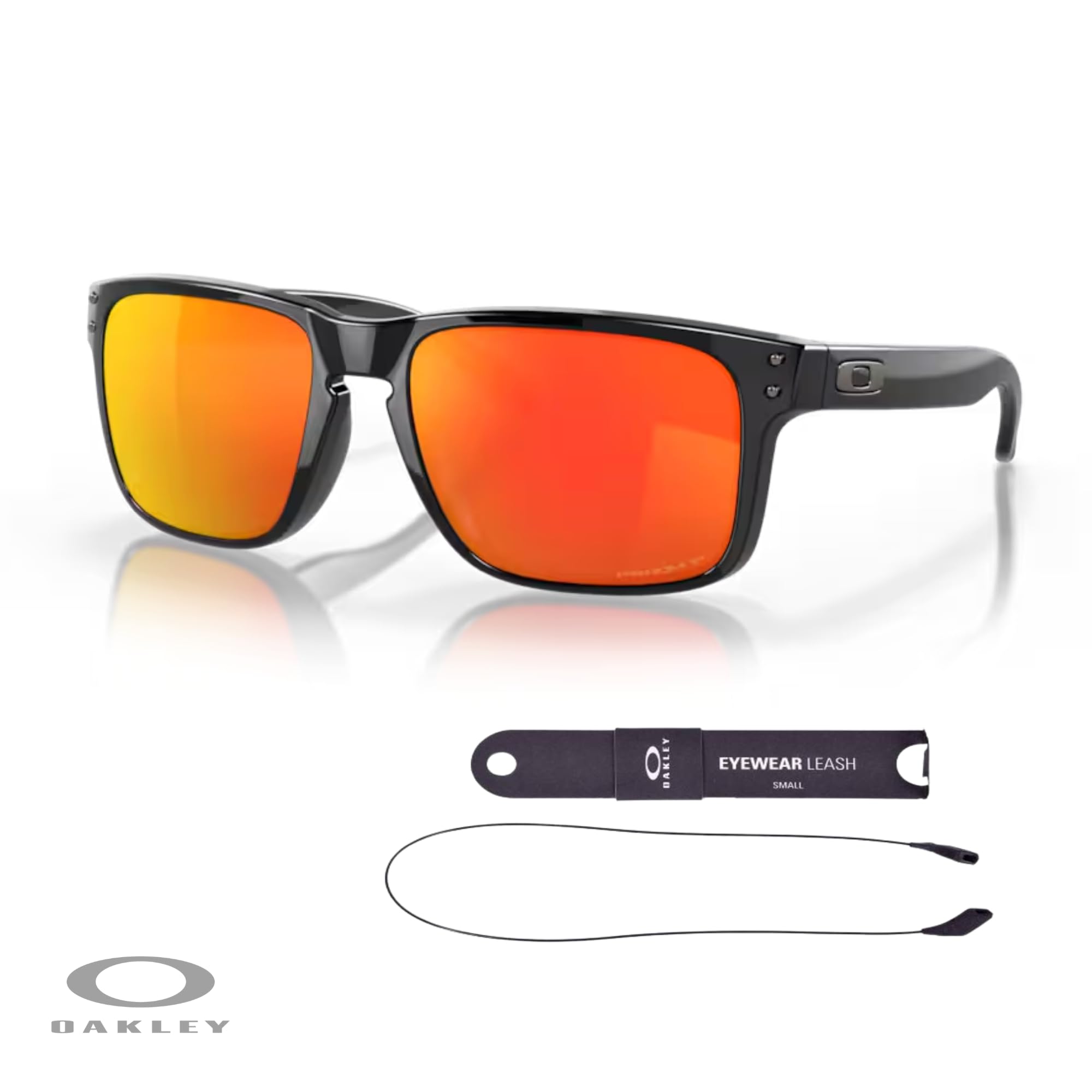 Oakley Holbrook OO9102 9102F1 57MM Polished Black/Prizm Ruby Polarized Square Sunglasses For Men + BUNDLE Accessory Leash Kit + BUNDLE with Designer iWear Eyewear Kit