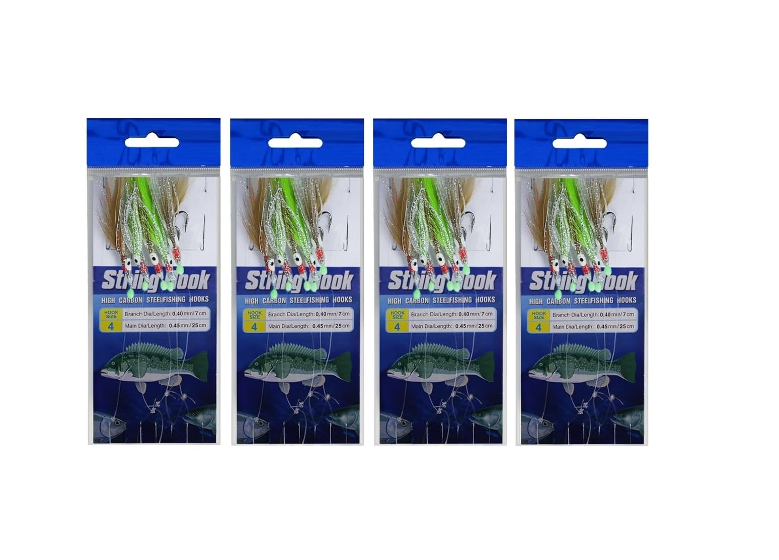 Value Sport 4 Pcs Fishing Sabiki Baits Rigs Snelled Hooks Octopus with Hair Skirted Lures