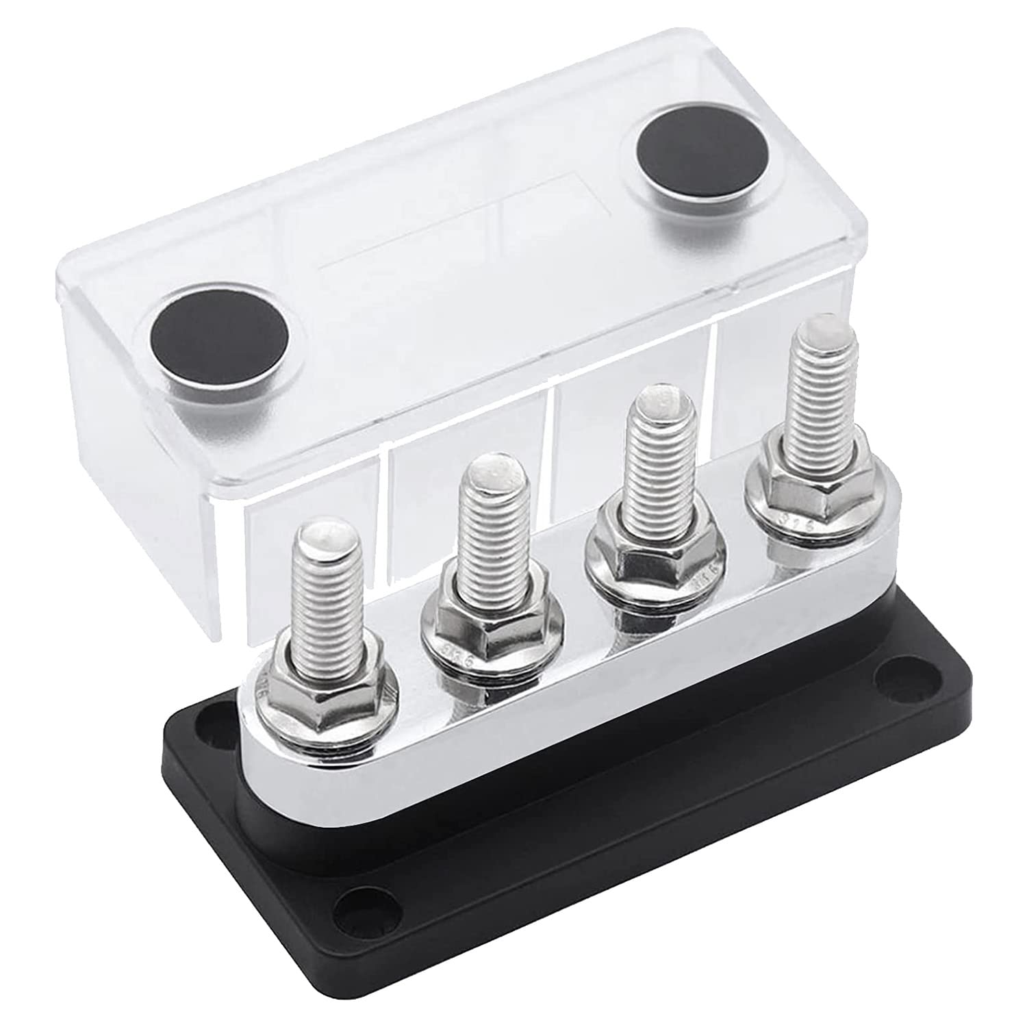 600A Bus Bar 4-Stud (3/8 Pouces) M10 High Current Copper Busbar Terminal Block Marine DC 12V 24V 48V avec Cover(Noir)