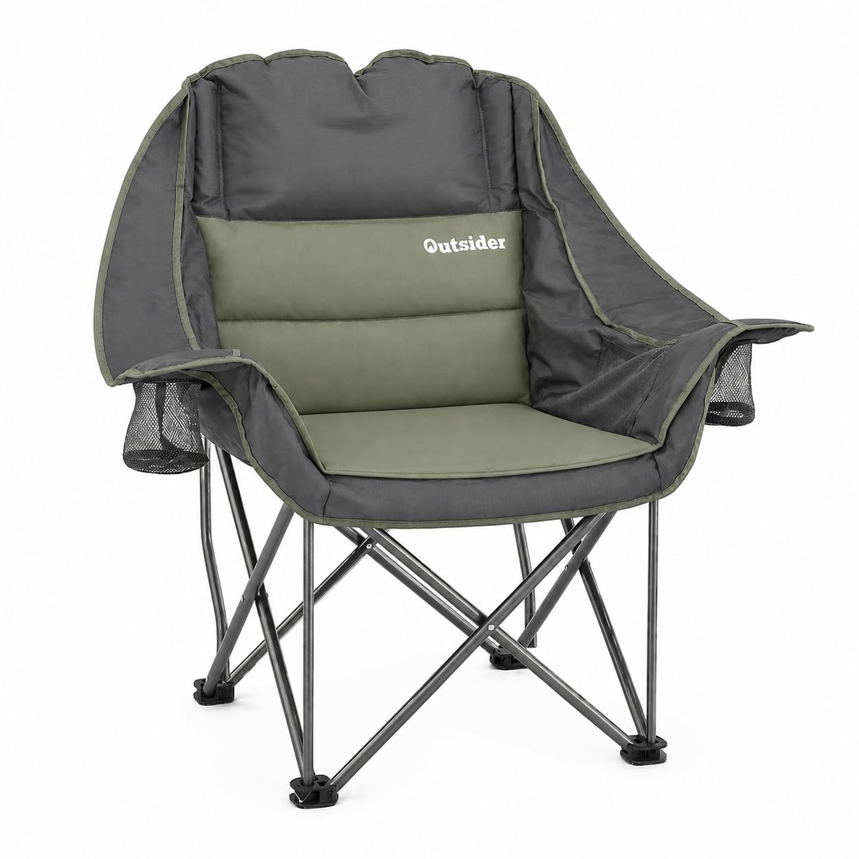 OUTSIDER Fauteuil Camping XXL 180 kg Pliant Rembourré | Dossier haut, porte-gobelets, Ripstop 600D, acier anti-rouille, housse transport, pour jardin, plage, festival, pêche, voyage
